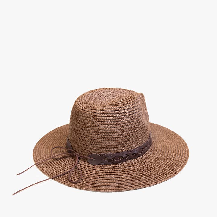 Jen & Co. - Wholesale Straw Hat - Women's - *SALE* HAT2497 Mary Straw Fedora w/ Leather Chain Band