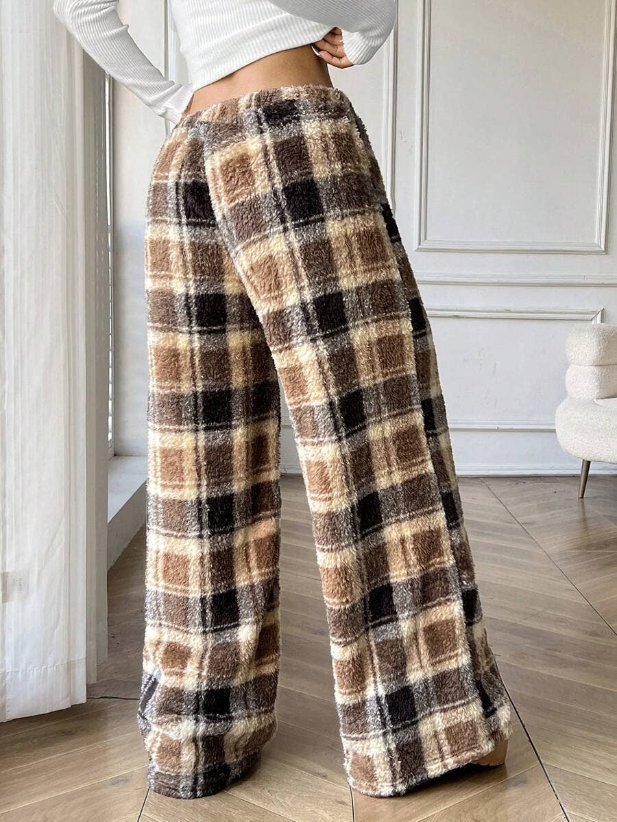 HIDDENBRAND - Wholesale Pants - Women's - Plaid Print Flannel Fleece Lounge Pants4