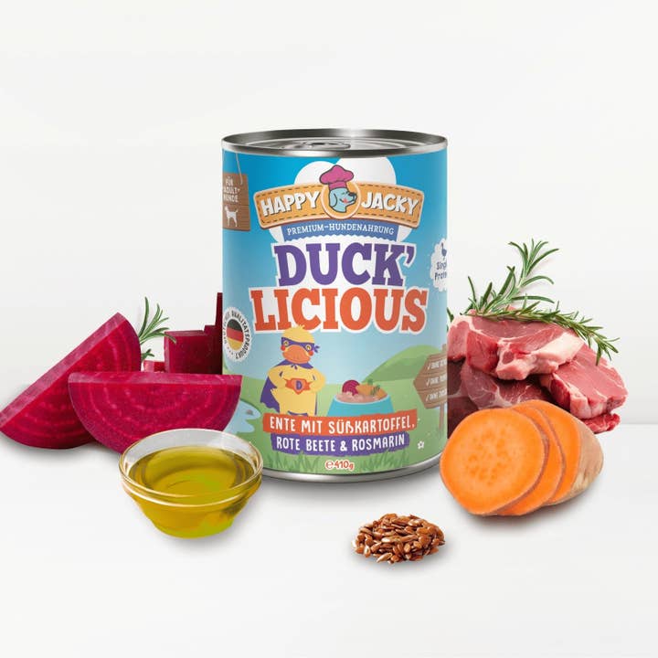 HAPPY JACKY - Wholesale Pet Food - Dog - HAPPY JACKY | extra sensitive high-premium wet food for dogs without grains | duck with sweet potato, beetroot & rosemary | without preservatives, sugar-free1