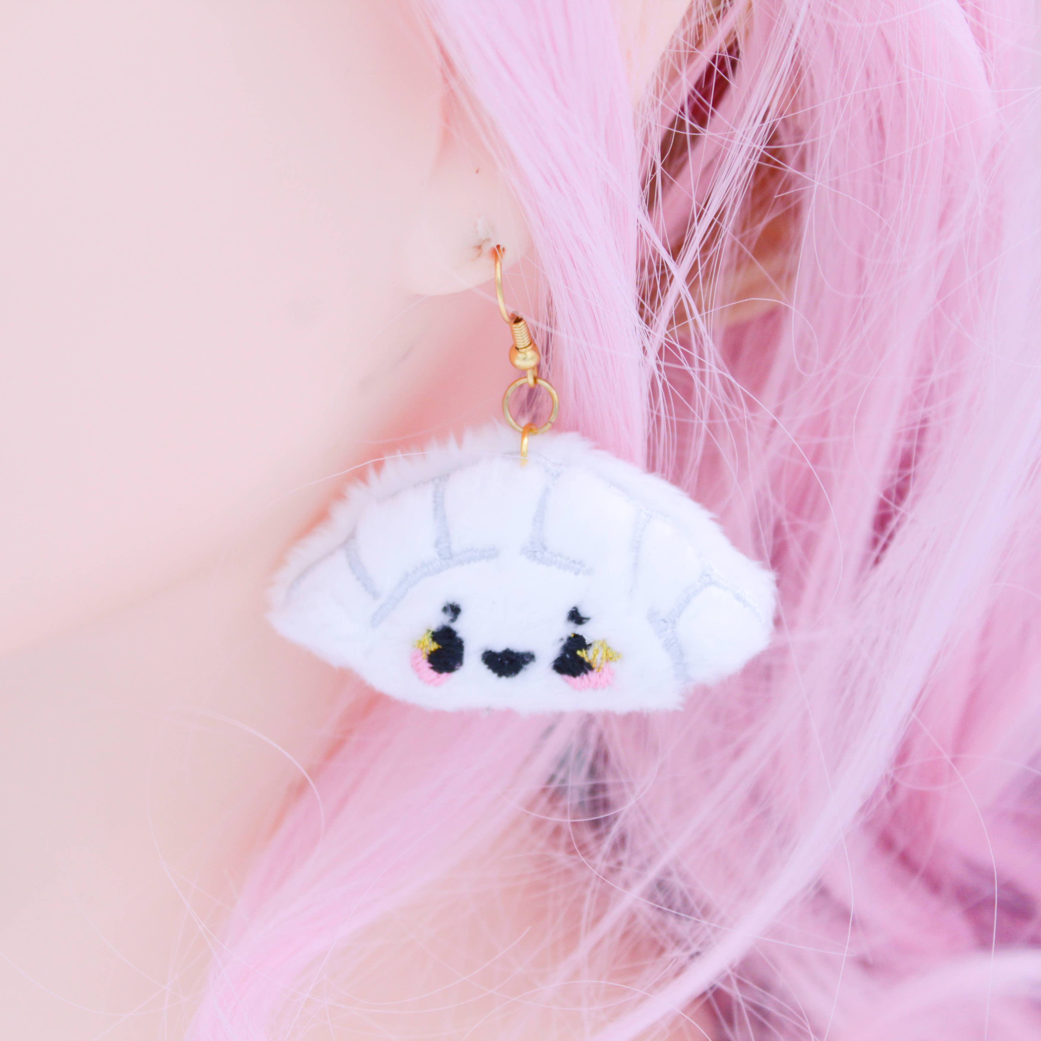 Kawaii Hair Candy - Wholesale Dangle Earrings - Plush Kawaii Gyoza Dumpling Earrings0