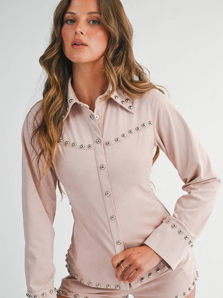 Suede Studded Button Top for wholesale by EB LUXE