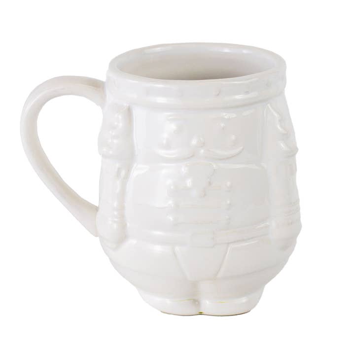 Nutcracker Shaped Coffee Mug White 18oz. for wholesale by The Royal Standard