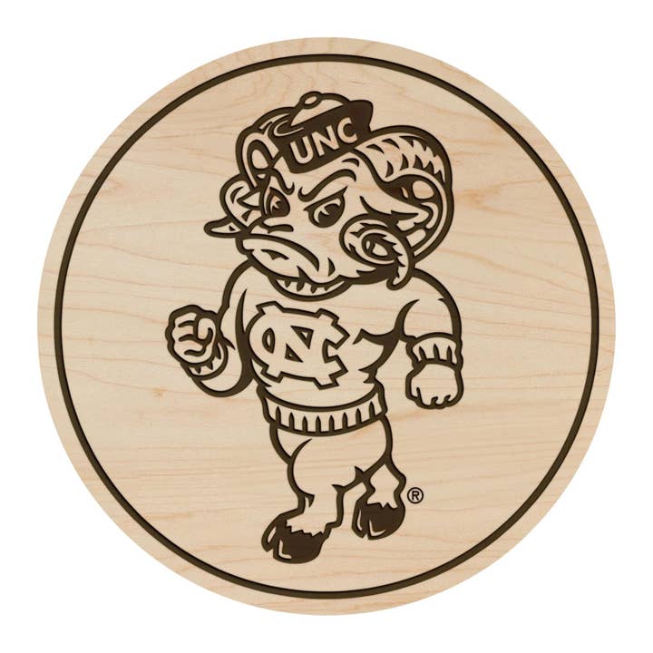 LazerEdge - Wholesale Coasters - University of North Carolina Chapel Hill Strutting Ramses Coaster – Crafted from Cherry or Maple Wood – UNC Tarheels1