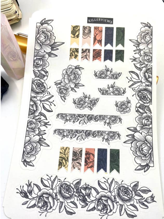 Gothic floral boarder Planner sticker sheet for bullet journal kit and planner- with writing vintage witchcraft celestial for wholesale by Killerviews