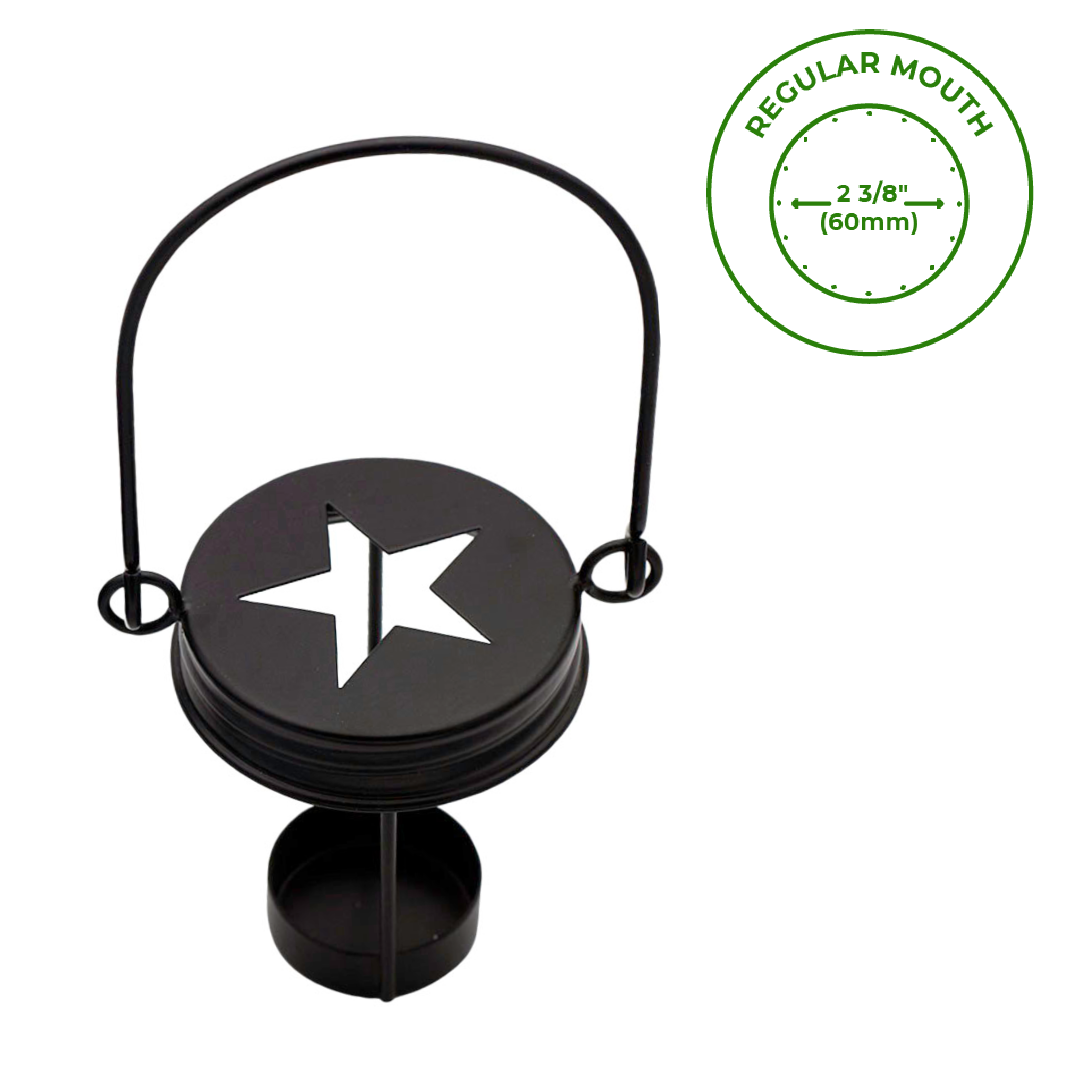 Mason Jar Lifestyle - Wholesale Candle Holder - Black Star Cutout Tea Light Candle Holder Lids With Handles0