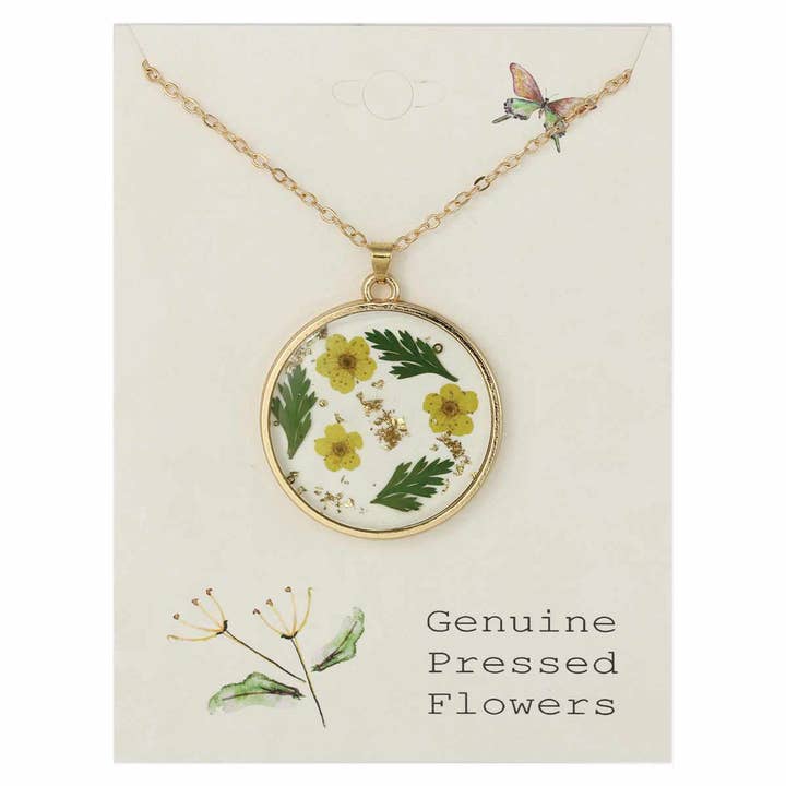 ZAD - Wholesale Pendant/Charm Necklace - Cottage Floral Yellow Dried Flower Necklace