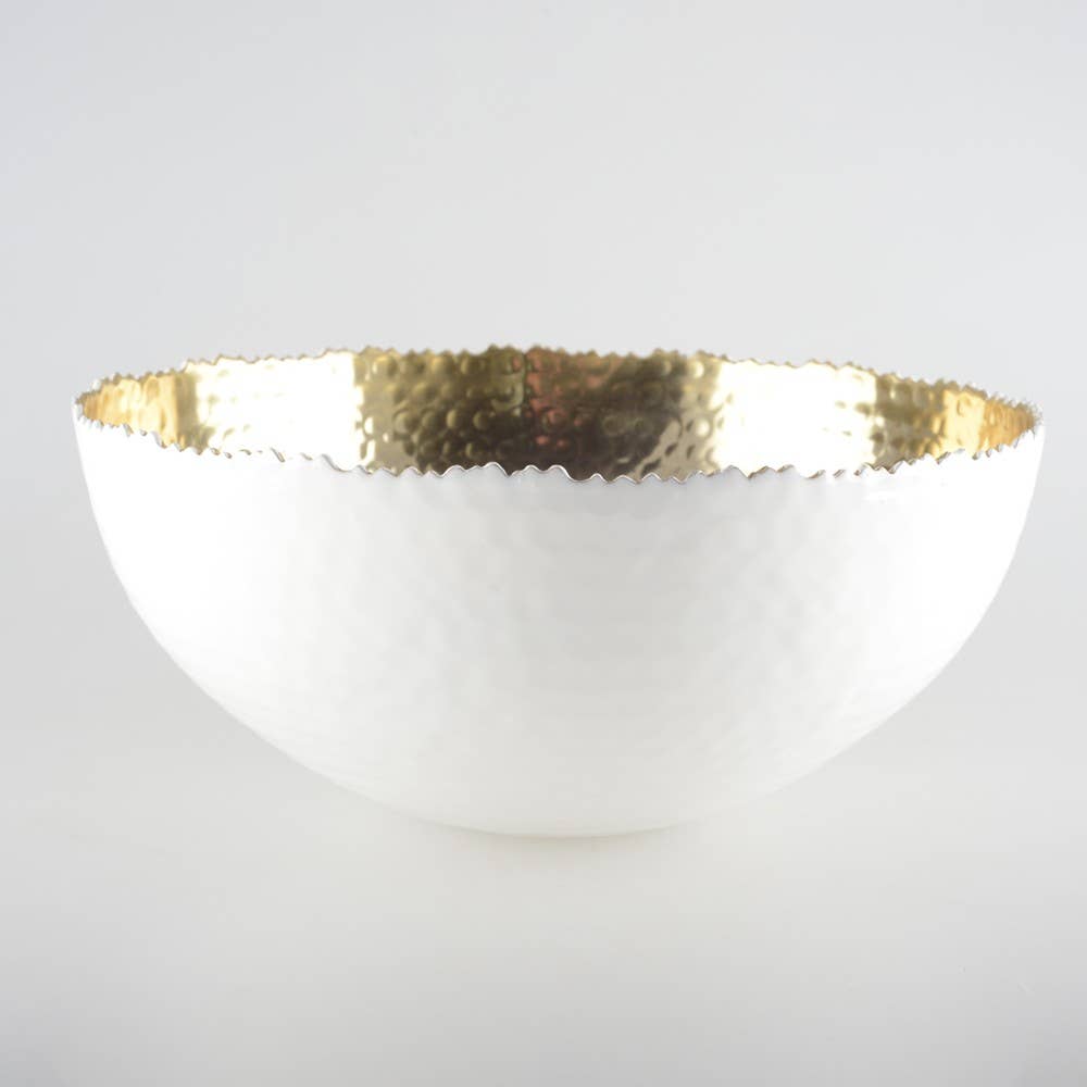 AULICA - Wholesale Serve Bowl - White and gold hammered salad bowl 26x26x11.5cm2
