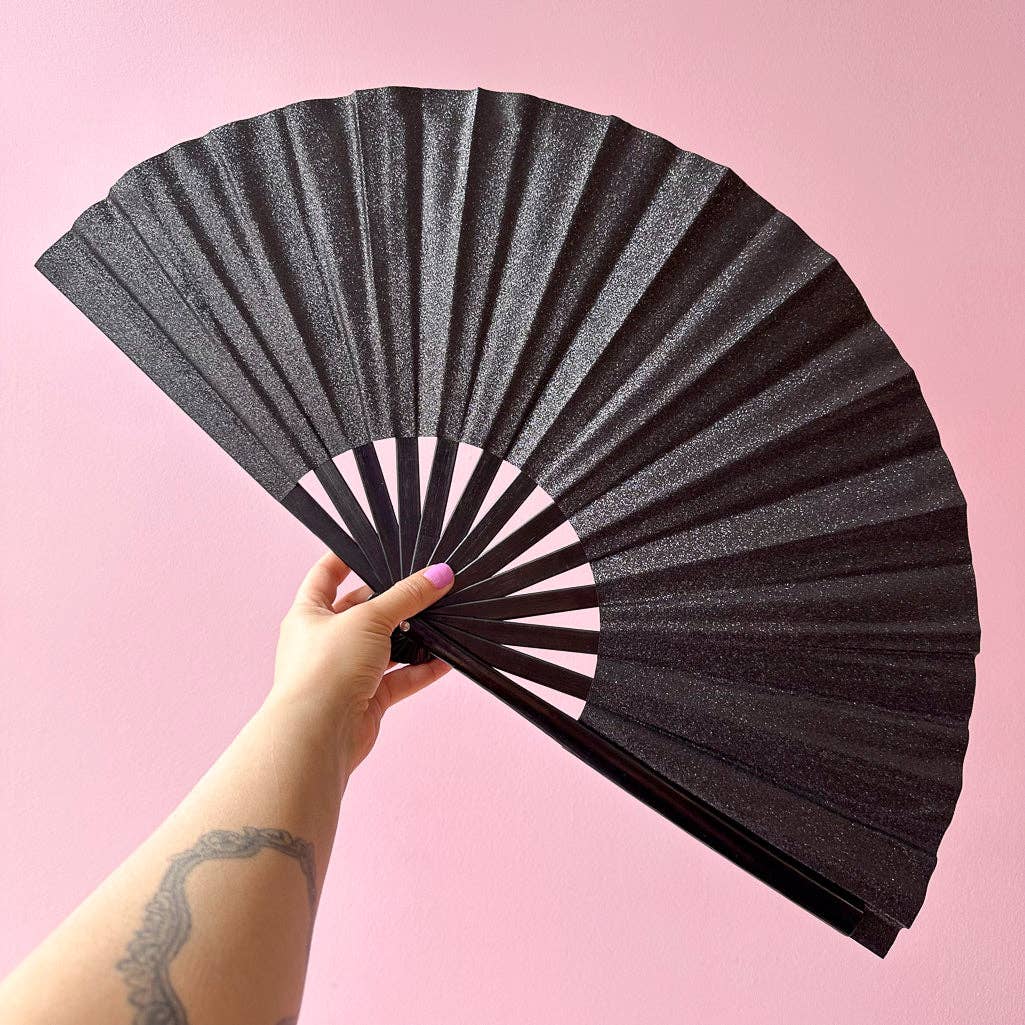 Esoteric London – wholesale Handheld folding fan – Glitter Giant Hand Fan0