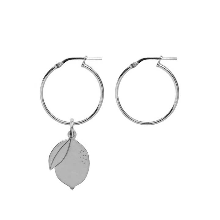 Orecchini a cerchio con ciondolo a limone - Argento per la vendita all'ingrosso da parte di Sister