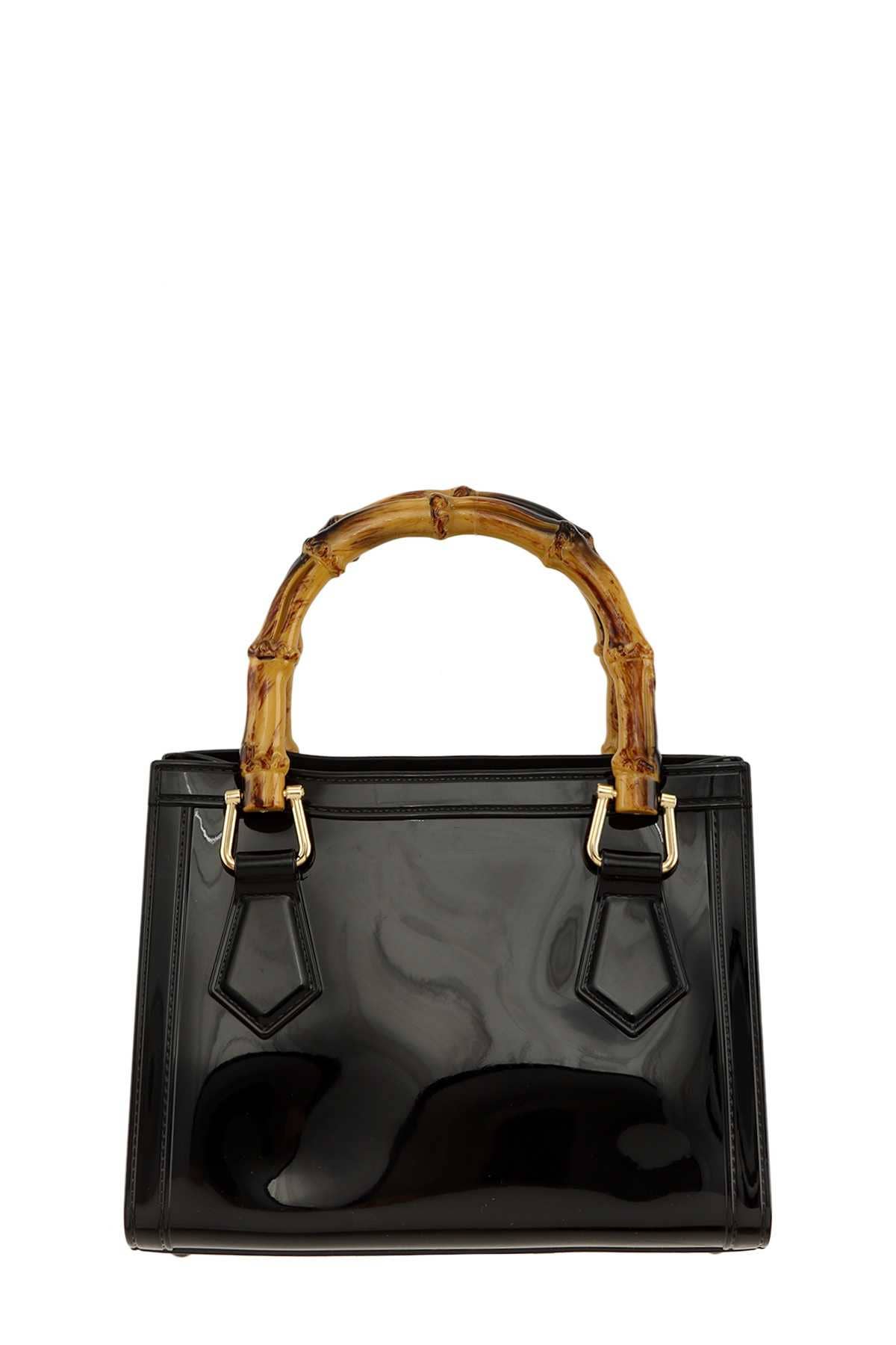 anbfashion - Wholesale Top Handle Bag - Women's - SQUARE SHAPE AND BAMBOO HANDLE JELLY BAG 23263