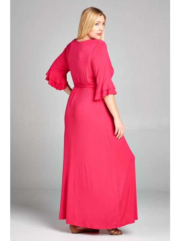 Hot Pink ETD-562-PL Solid Jersey Knit Maxi Dress for wholesale on Faire
