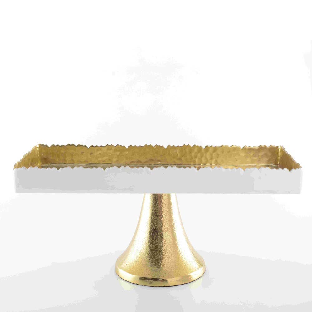 AULICA - Wholesale Serving Tray - White and gold hammered cake stand 35x15x12.5cm2