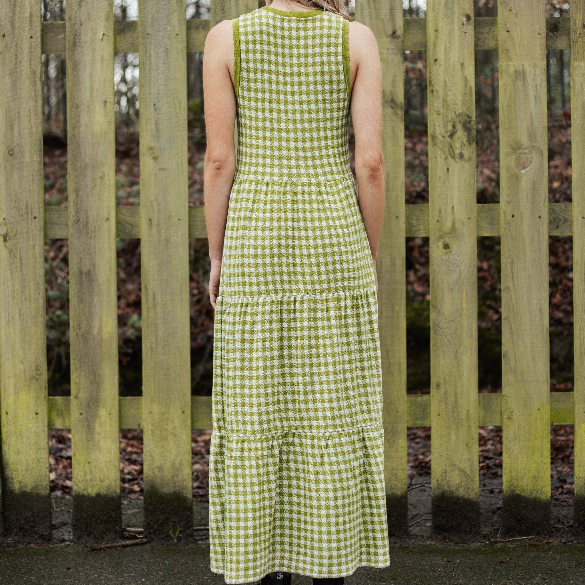 Cara & The Sky - Wholesale Dress - Women's - Paula Gingham Cotton Knitted Maxi Dress - Green9