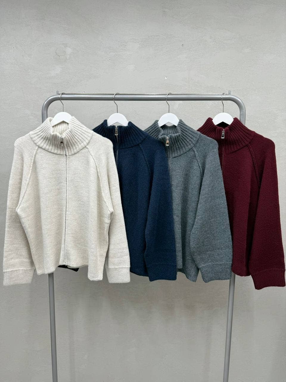 Anaz – Großhandel Jacke – Damen – Reißverschluss-Strickjacke - gerippter Kragen0