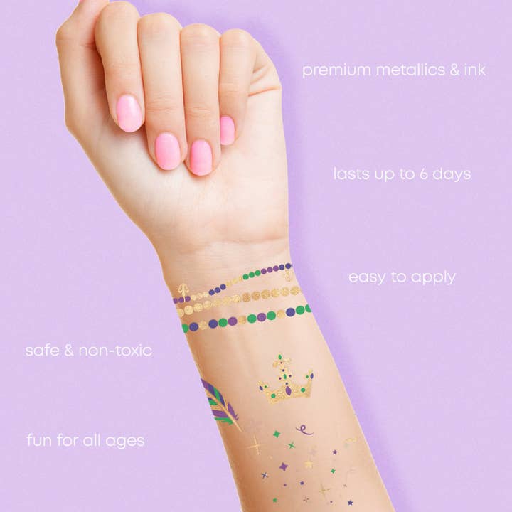 Flash Tattoos - Wholesale Temporary Tattoo - MARDI GRAS SPARKLE metallic temporary tattoo pack3