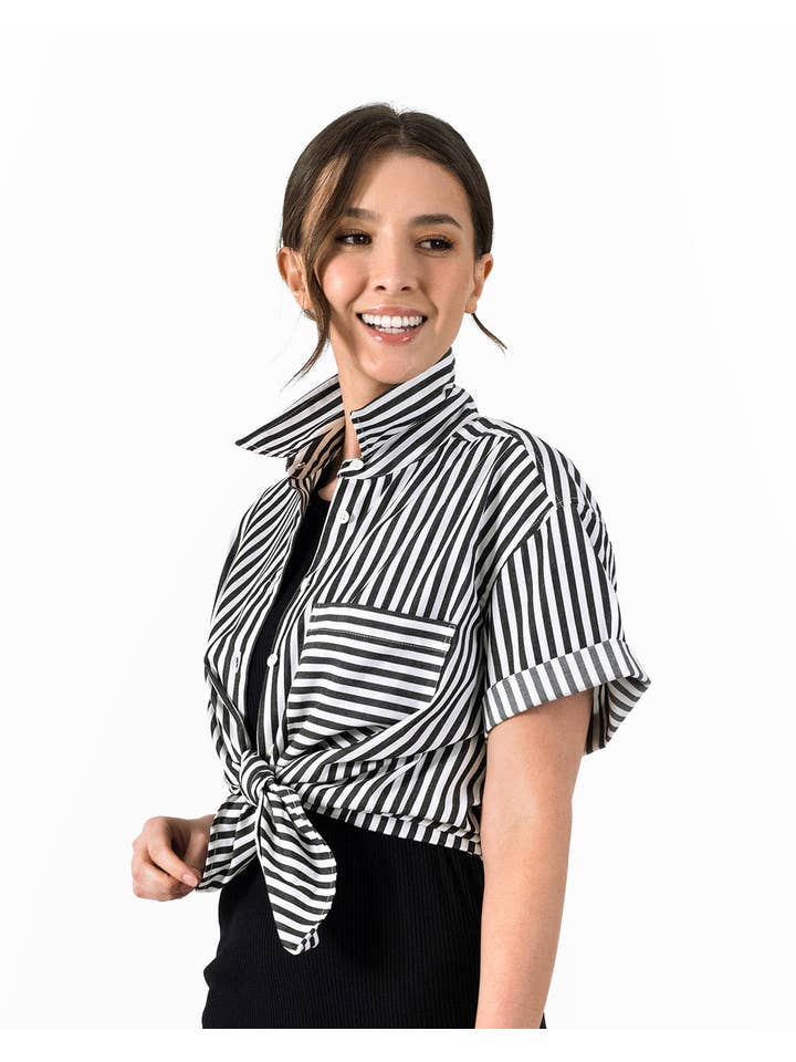 Lacson Ravello - Wholesale Button Down Shirt - Women's - Bernadette Camp Shirt - Black and White Stripe6