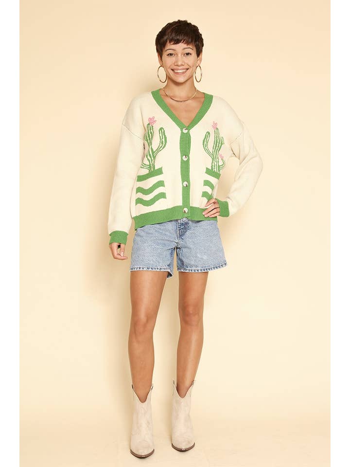 Grøn multi Kaktus blomstercardigan for engroshandel på Faire5