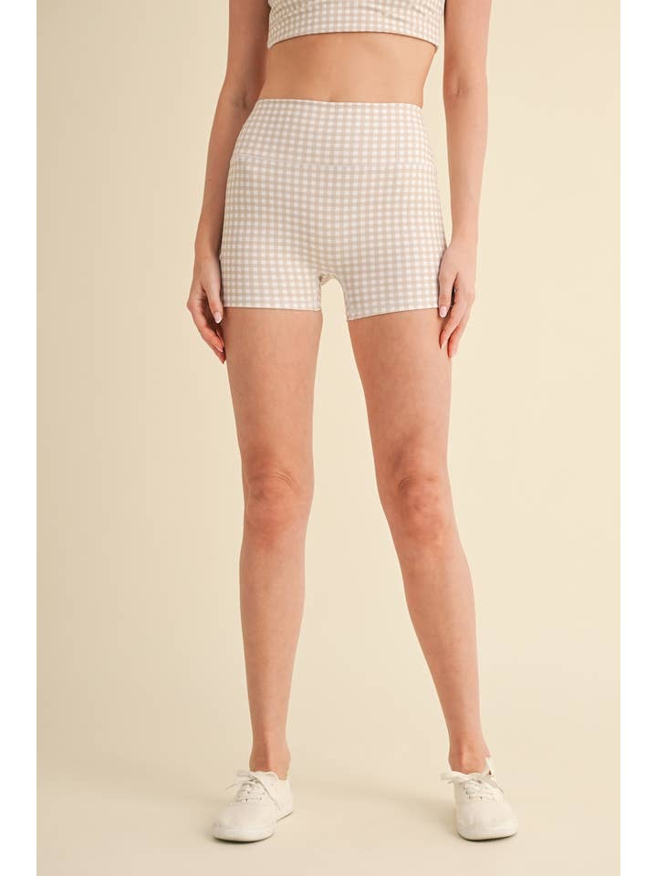 KIMBERLY C - Wholesale Athletic Shorts - Women's - Gingham Print Mid-Rise Mini Shorts16