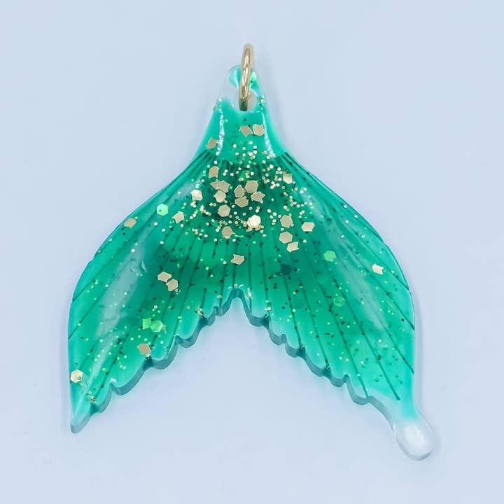 24K Gold Filled Green Gold-Fleck Mermaid Whale Fish Tail Acrylic Charm | N067 for wholesale by Aim Eternal