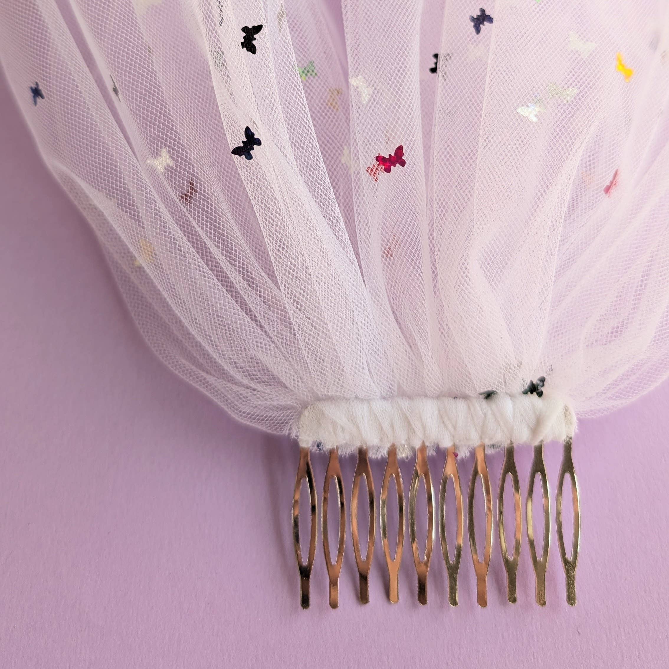 FashionMeme LLC - Vente Voile – femme - Mini voile de bachelorette multicolore confettis papillons étoiles5