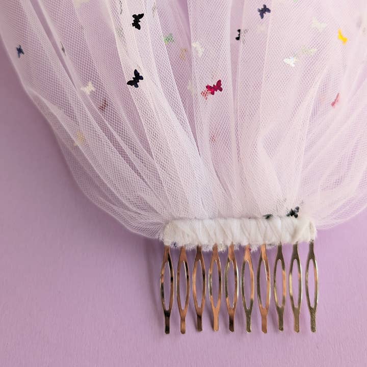FashionMeme LLC - Wholesale Veil - Women's - Mini Bachelorette Veil Multi Color Confetti Butterfly Stars12