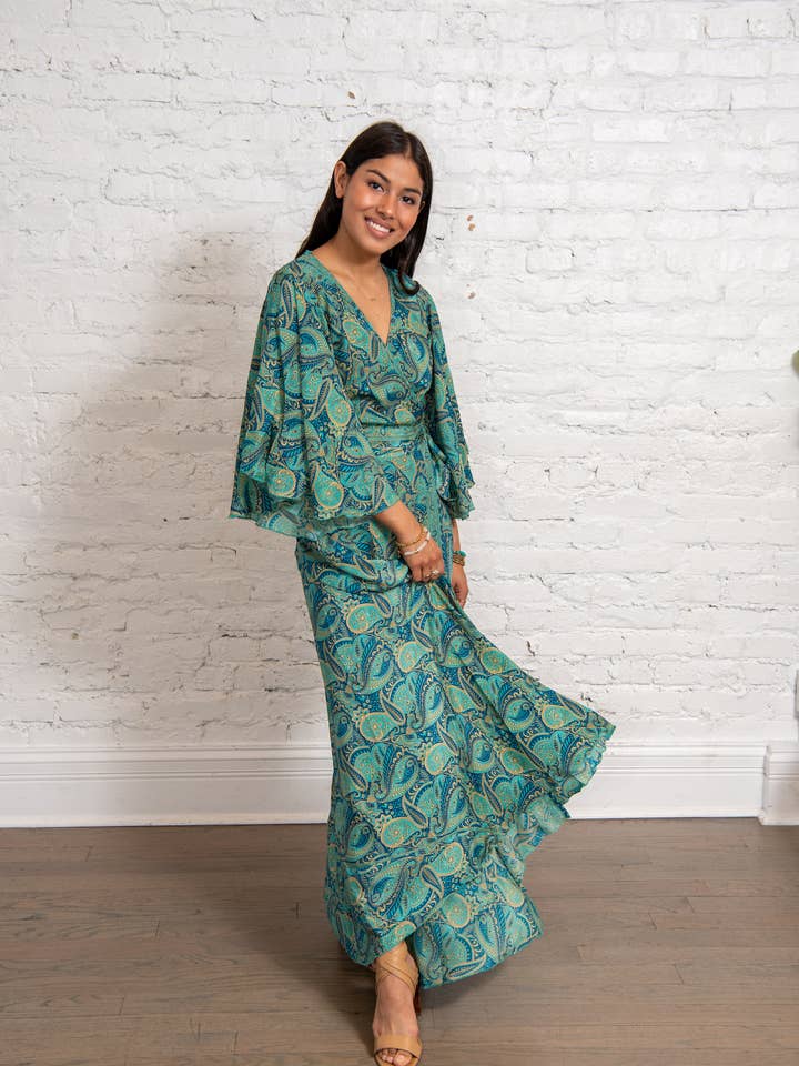 Baizaar - Vendita all'ingrosso Vestito - Donna - Abito a portafoglio con maniche svolazzanti Sari L/XL3