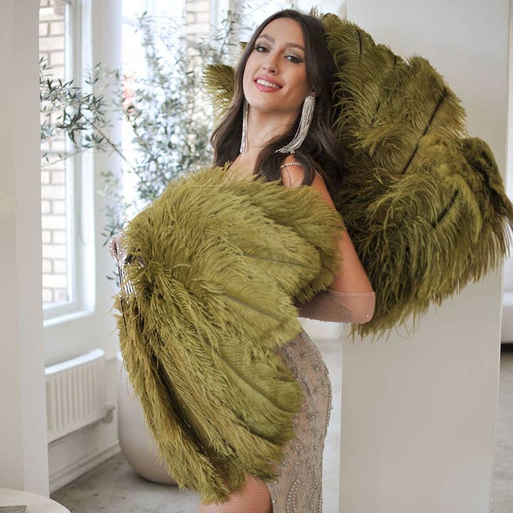 Ostrich Fan with Prime Ostrich Femina Feathers - Olive for wholesale by Zucker Feather Products