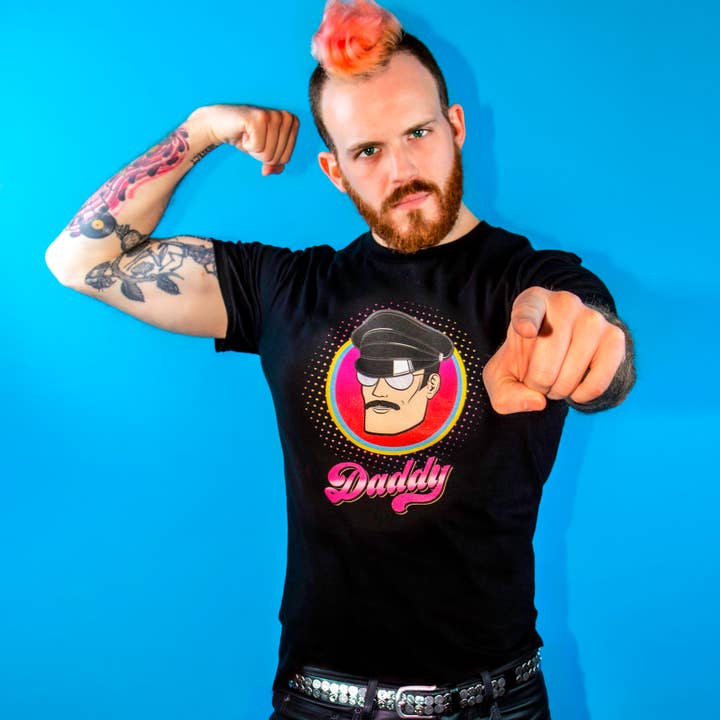 Peachy Kings / Kweer Cards - Wholesale Screen Printed T-Shirt - Men's - "Daddy" T-shirt (Gay Queer LGBTQ) - Black
