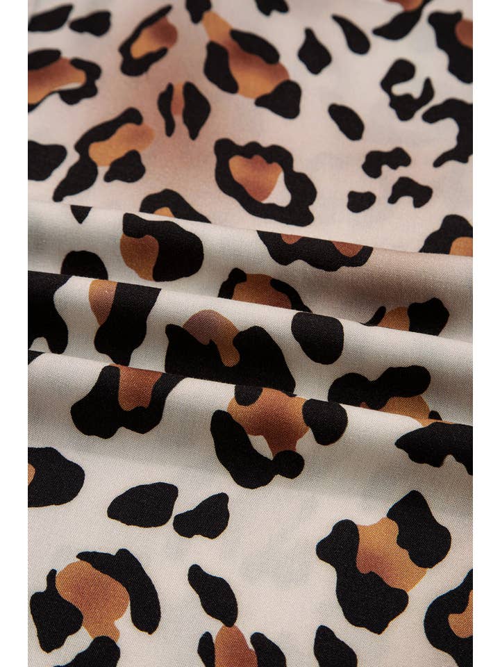 Khaki Leopard Colorblock Stripe Edge Shirt and Pants Pajama Set for wholesale on Faire9