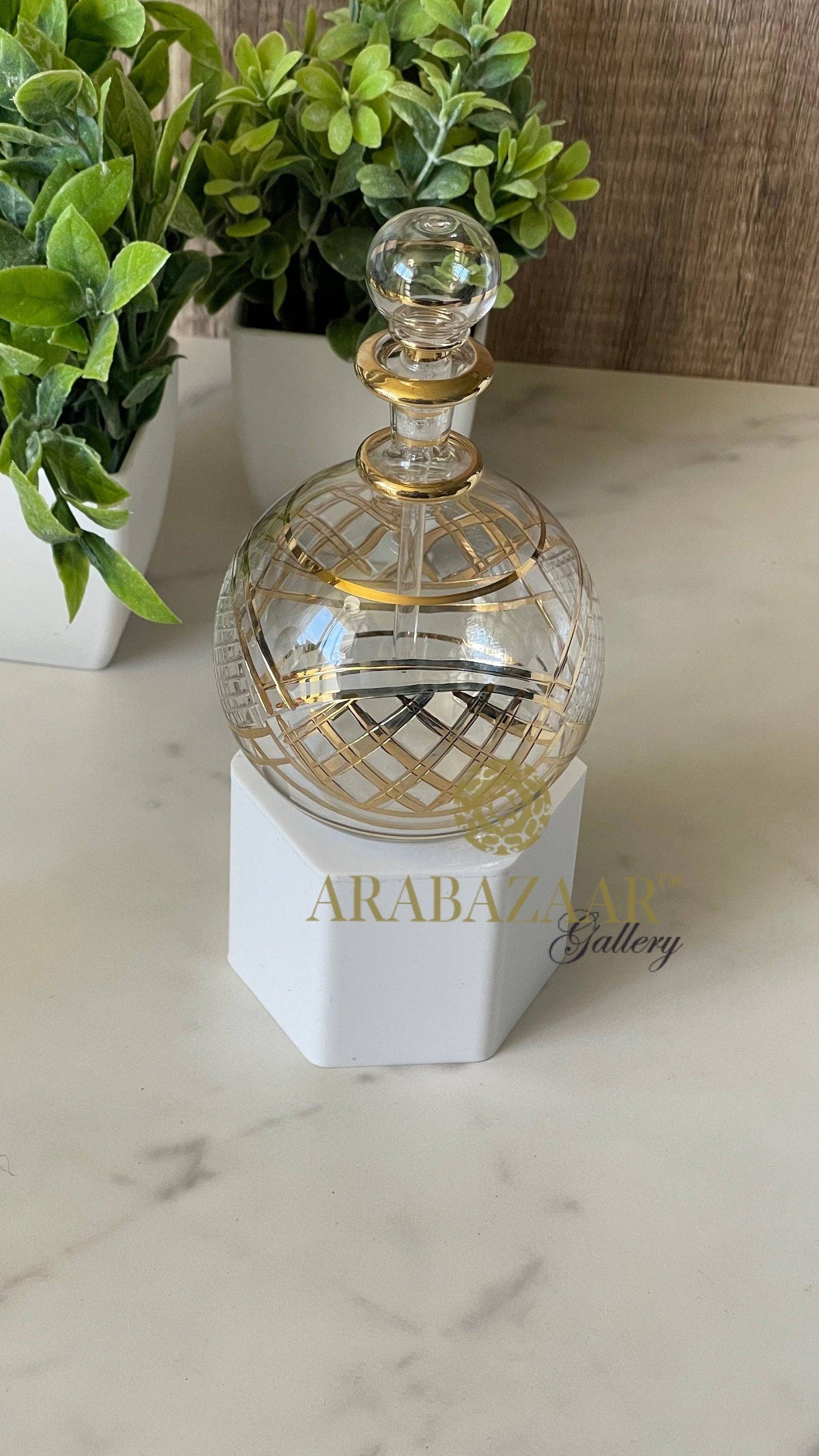 Arabazaar Gallery LLC – Perfume/Eau de Toilette por atacado – Frasco de Perfume Egípcio Flat Globe Shape W/14 K Gravação às Mãos4