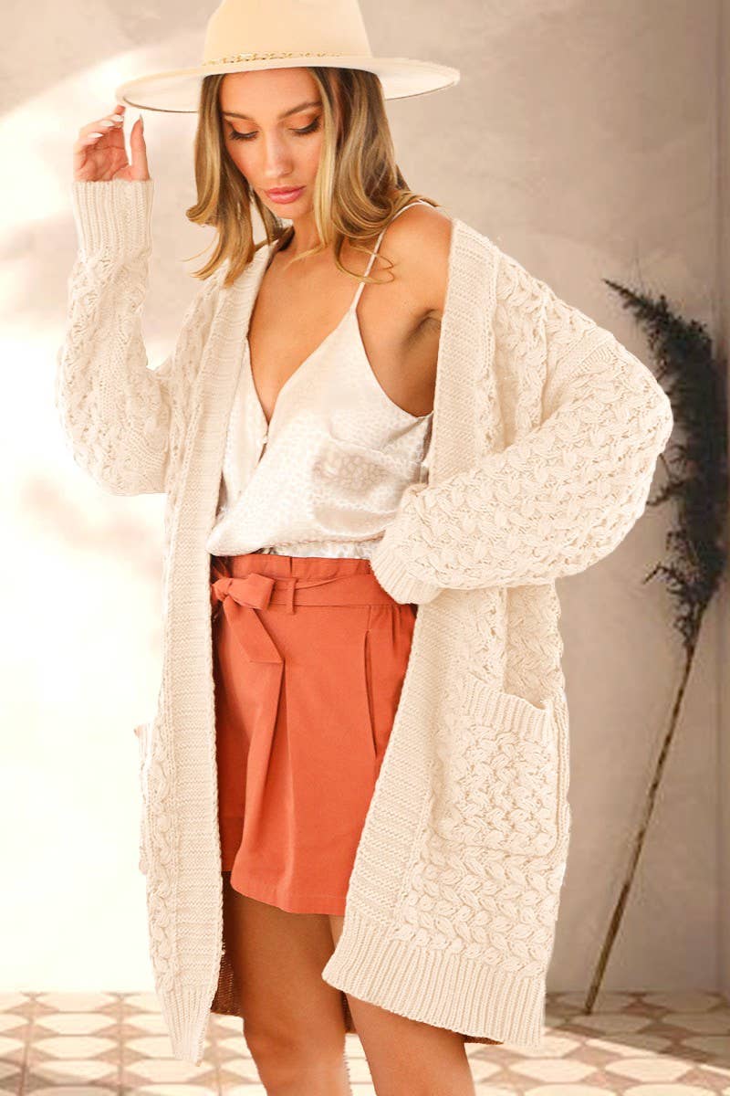 Vine & Love - Wholesale Cardigan - Women's - Patch Pocket Textured Crochet Knitted Cardigan VJ813296