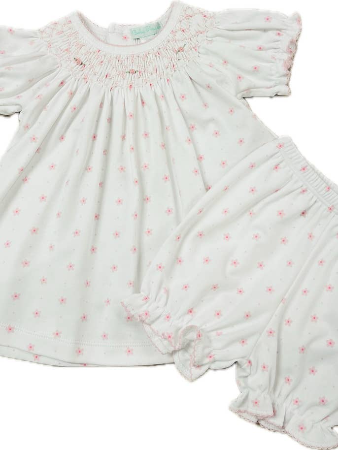 Vestido obispo de algodón pima con estampado de flores rosas para niña bebé para venta al por mayor de Baby Threads