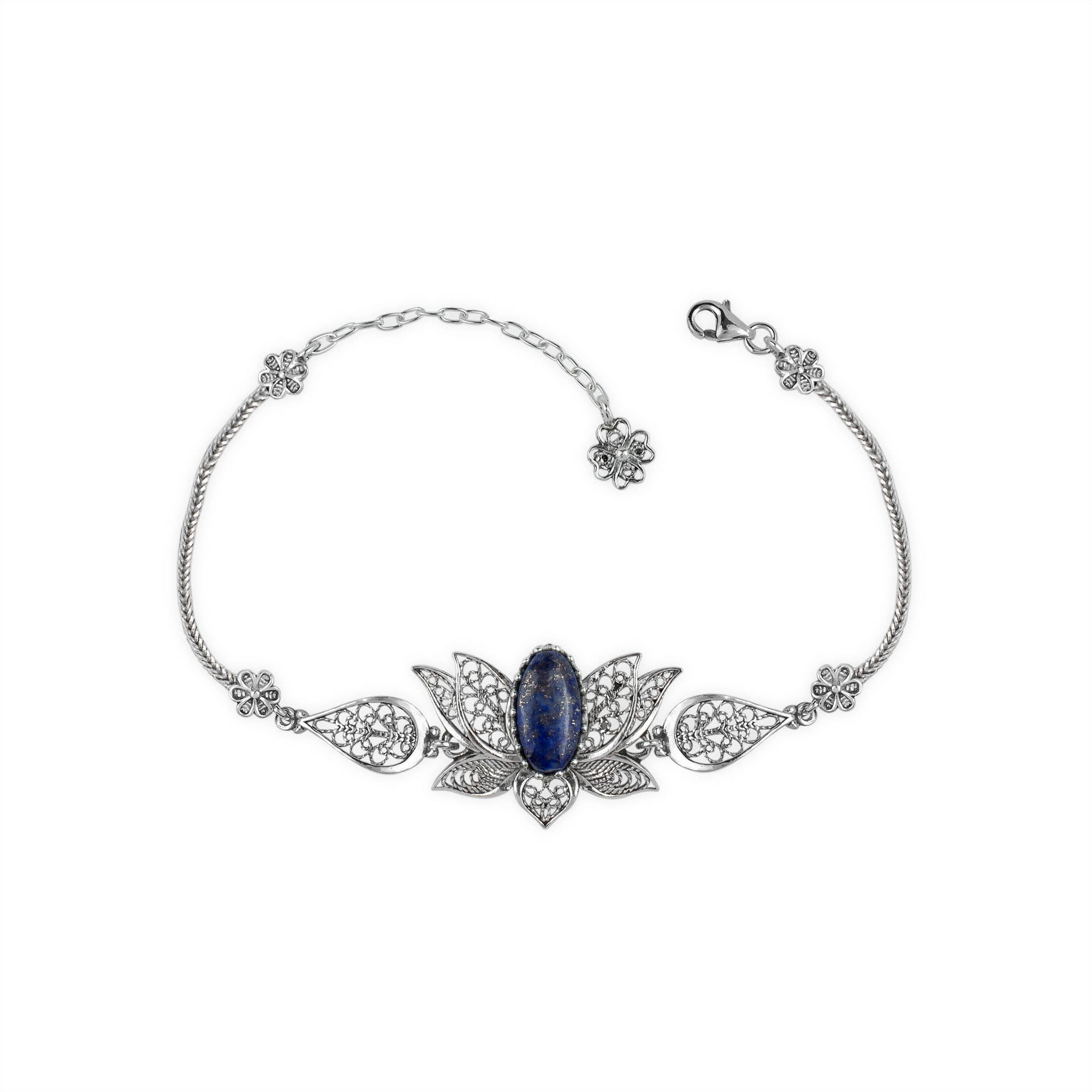 Filigranist Jewelry - Wholesale Link & Chain Bracelet - Multi Gemstone Women Silver Lotus Flower Link Bracelet7