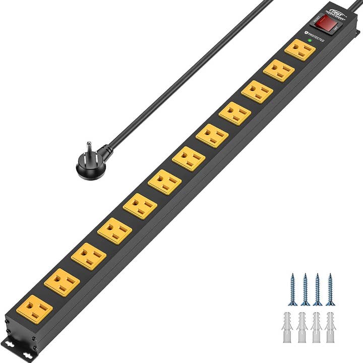 CRST 12 Outlets 2100 Joules Heavy Duty Metal Power Strip Surge Protector, 6FT Extension Power Cord, 15A Circuit Breaker, Mountable for wholesale by Rocket Socket Technology