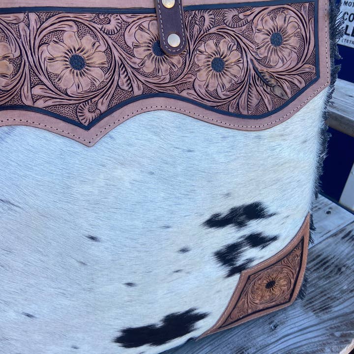 Texas Western Cowhide Bags and More - Wholesale Weekender Bag - Women's - Tooled Leather Cowhide Travel Overnight Weekender Myra Bag
