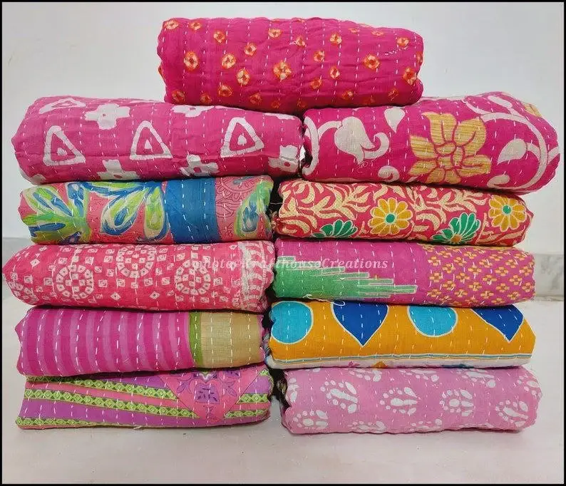 Bhawana Handicrafts - Wholesale Quilt - 5 Piece Lot, Indian Sari Quilt Handmade Throw Blanket Antiqu5