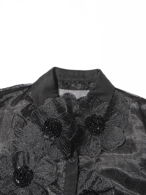 Productseeker - Wholesale Button Down Shirt - Women's - ST003 Luxe Organza Shirt with 3D Floral Sequin Detail13