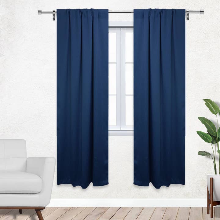 42 X 84 Inch Blackout Polyester Curtains with Rod Pocket Navy Blue - 2 Panels for wholesale by YOUR CHAIR COVERS