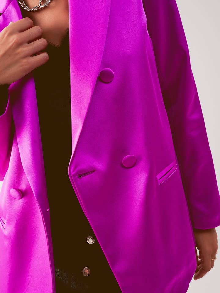 Satin double breasted suit blazer in fuchsia for wholesale on Faire