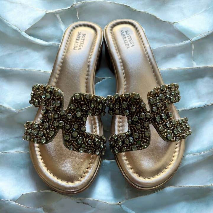 SANDAL H CRYSTAL 296LLQ GOLD-AQUAMARINE 649 for wholesale by BOTTEGA SMERALDA