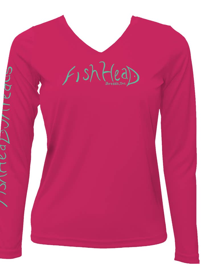 Ladies UPF Long-sleeve Dry Fit T-shirt (Raspberry) (Mermaid) for wholesale by FishHead Threads, Inc.