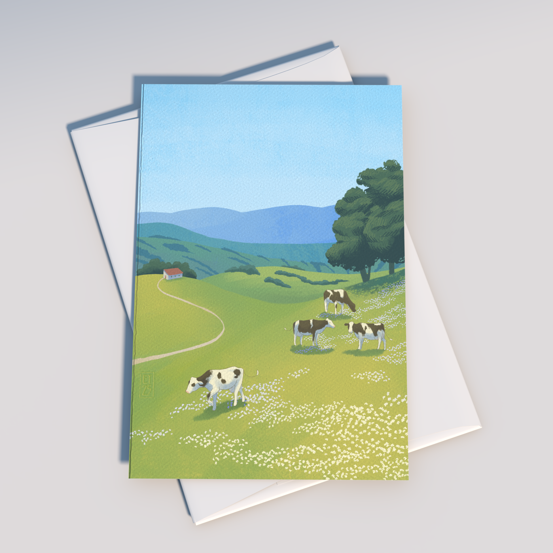 Tiday Art - Wholesale Everyday Greeting Card - Greener Pastures - A6 Greeting Card Pack of Cows Grazing3