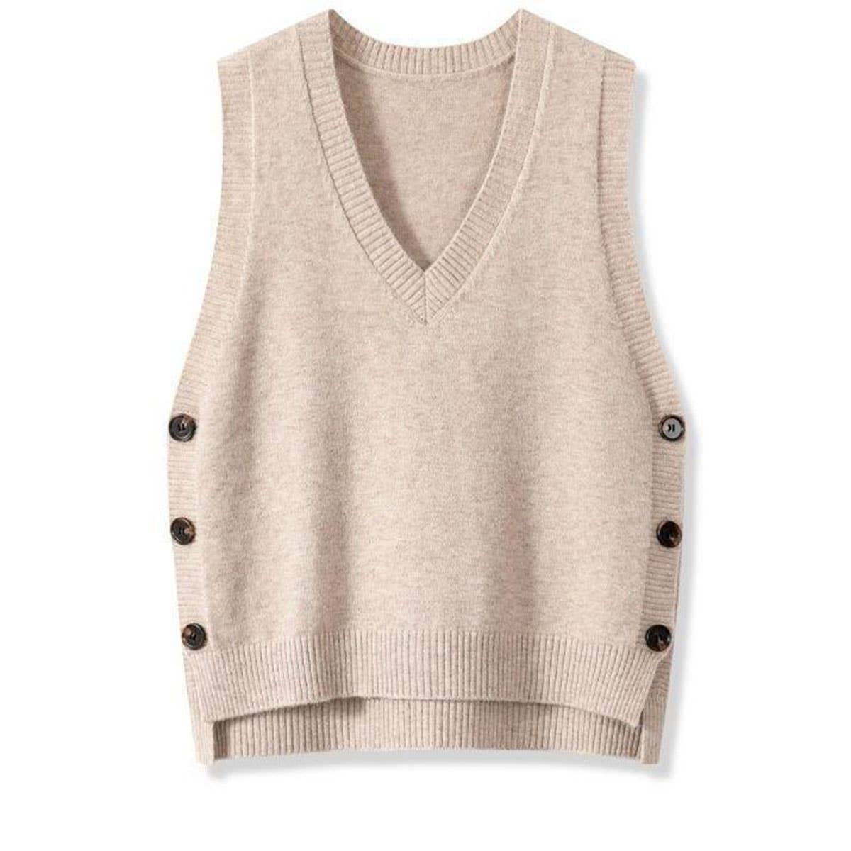 Lily Clothing - Vente Pull sans manches – femme - GILET DÉCONTRACTÉ À COL EN V VINTAGE DE COULEUR UNIE