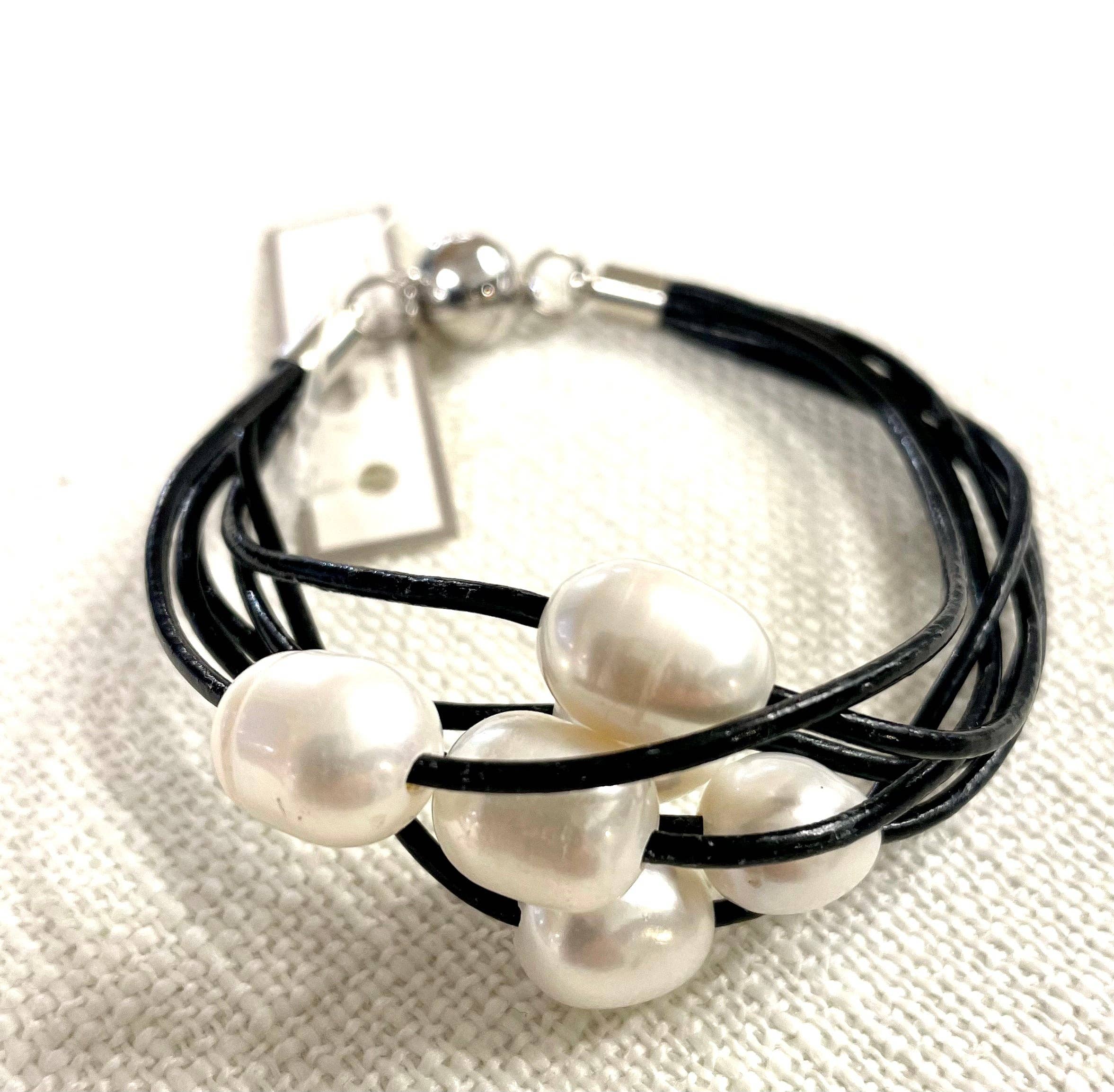 Studio G - Wholesale Beaded Bracelet - #780-6 Strand Bonded Leather and Pearl Bracelet0