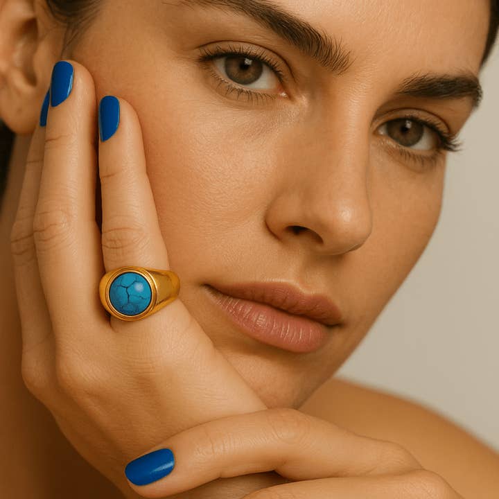 Madmoizelle Closet - Wholesale Cocktail/Statement Ring - Windy 18K Gold Non-Tarnish Turquoise Stone Ring