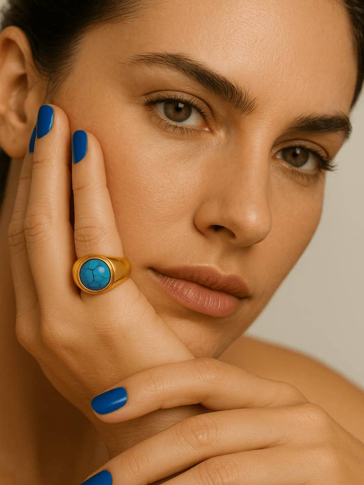 Bruna 18K Gold Non-Tarnish Turquoise Stone Ring for wholesale by Madmoizelle Closet