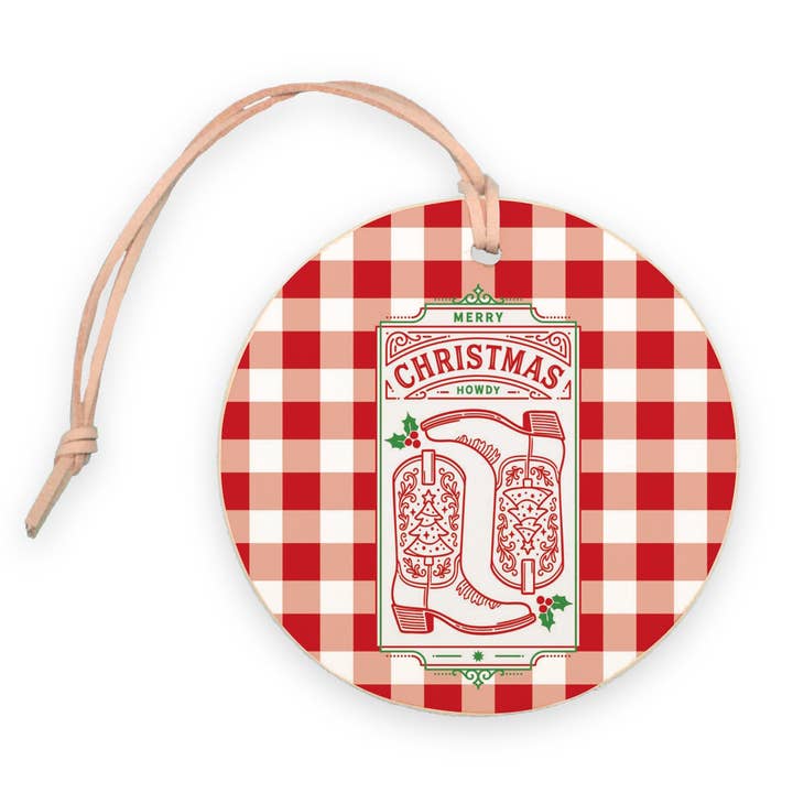 White 4" Round Ornament-Western Christmas for wholesale on Faire