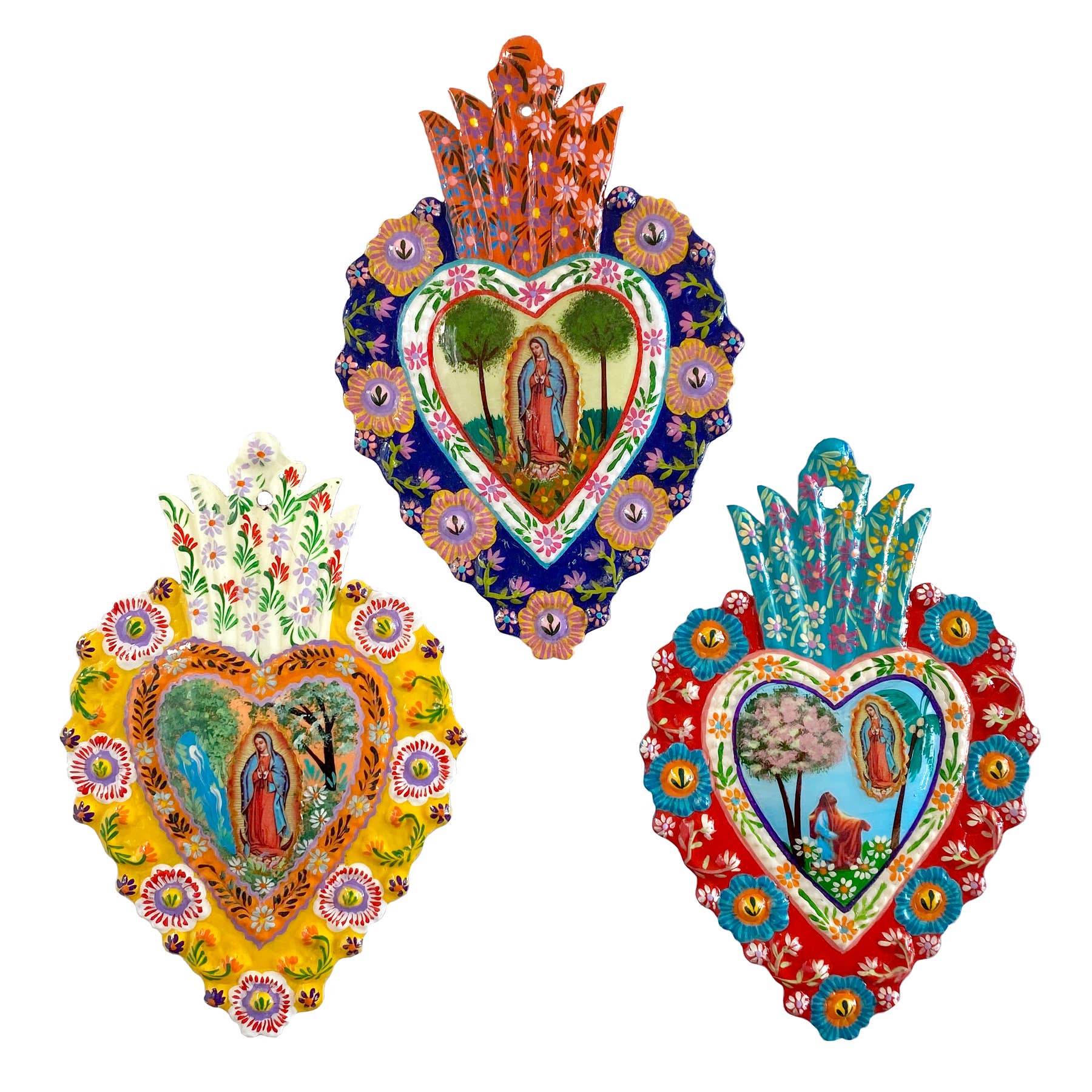 Tesoros Trading Company - Wholesale Wall Accent - Painted Milagro Heart, Sm, Peru3
