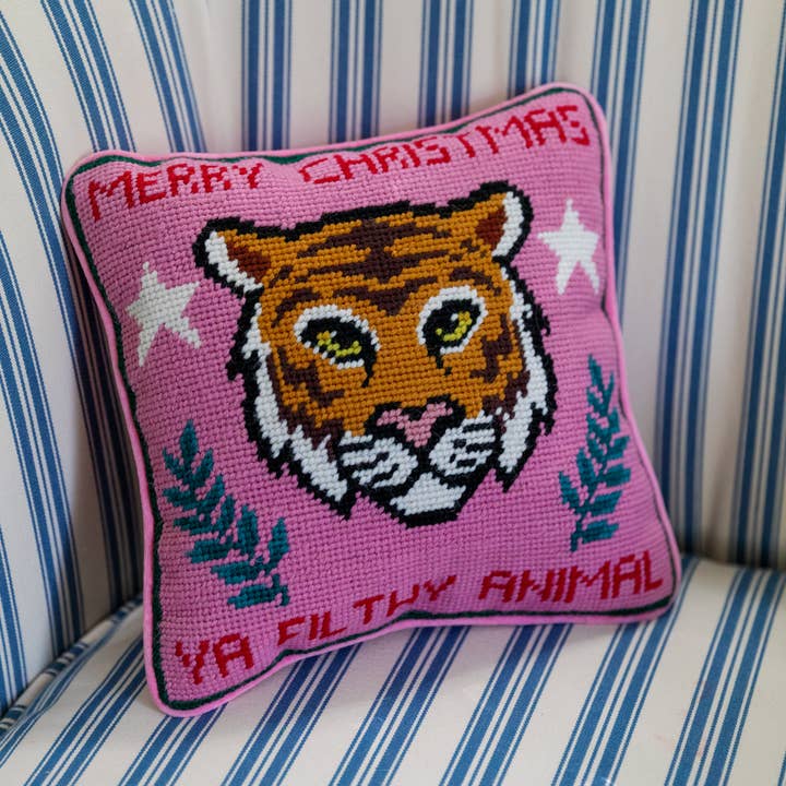Furbish Studio - Wholesale Throw/Decorative Pillow - Filthy Animal Needlepoint Pillow