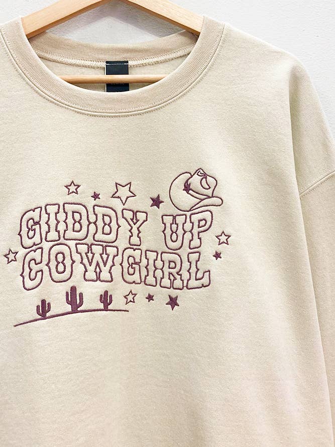 Embroidered Giddy-Up Cowgirl Sweatshirt for wholesale by Sweet Claire